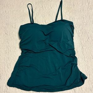 NEW Aqua Eve Tankini TOP ONLY Dark Teal Green Sz XL Ruched Removable Straps